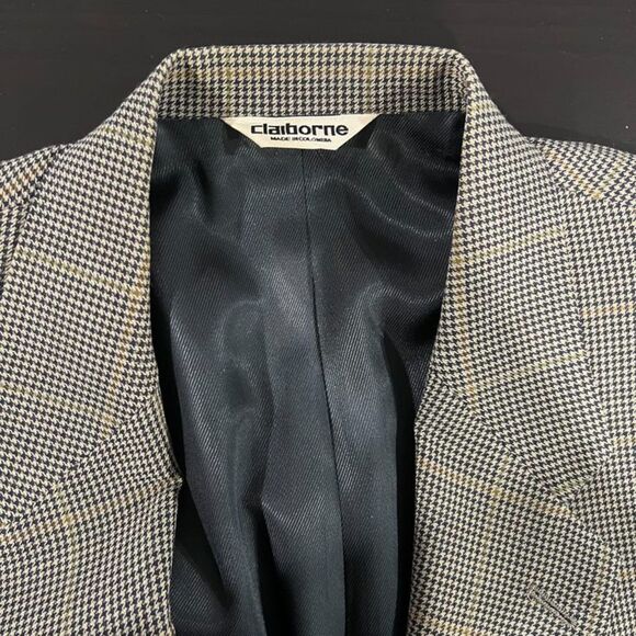 Claiborne Men's Wool Houndstooth Blue Olive Sport Coat Jacket Blazer Size 42Long - Picture 15 of 15